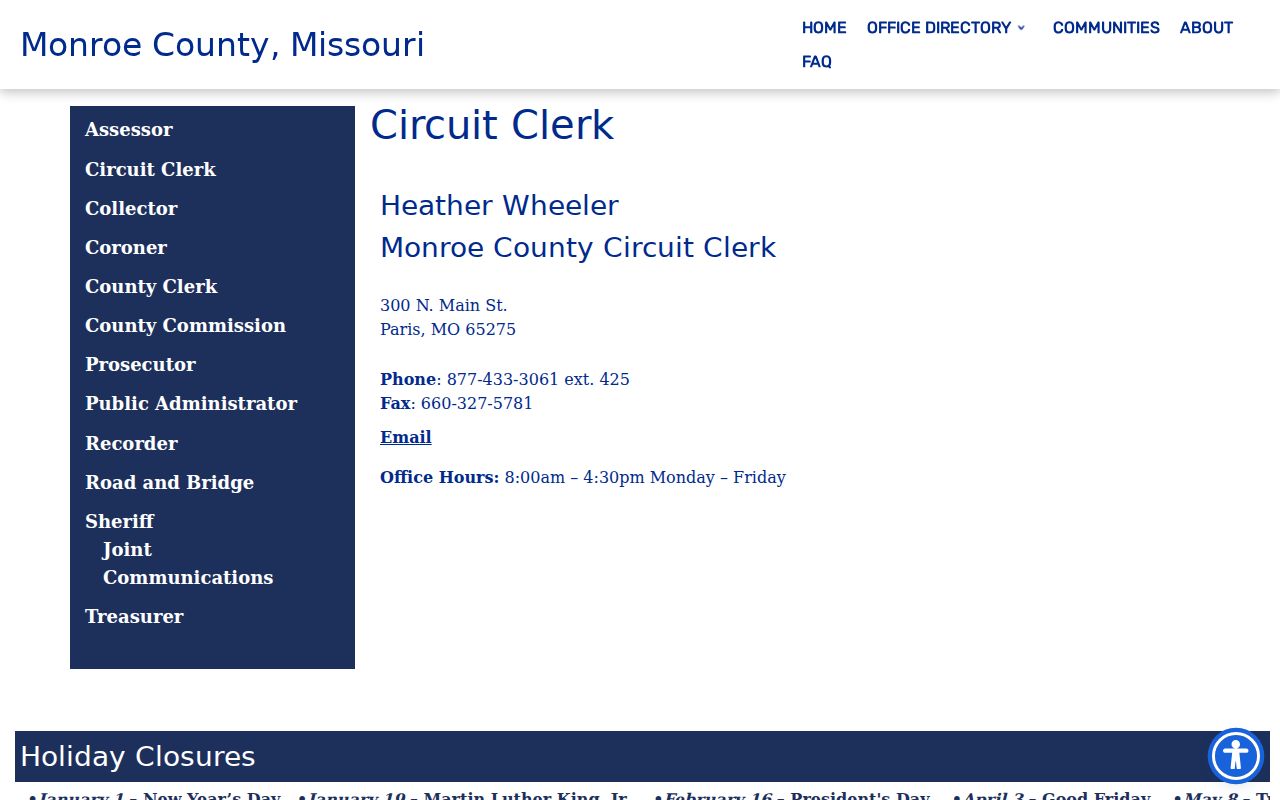 Monroe County criminal docket Circuit Clerk office