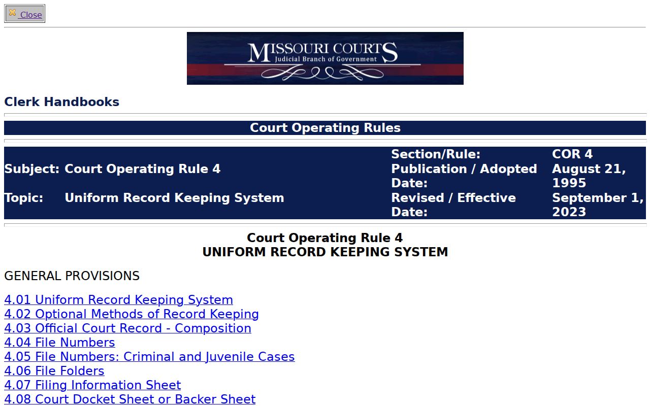 Monroe County criminal docket uniform court records rule