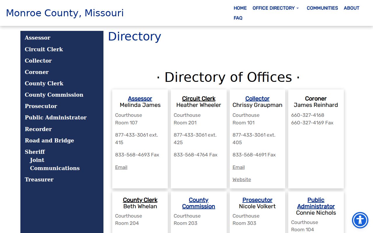 Monroe County court docket directory showing Circuit Clerk office